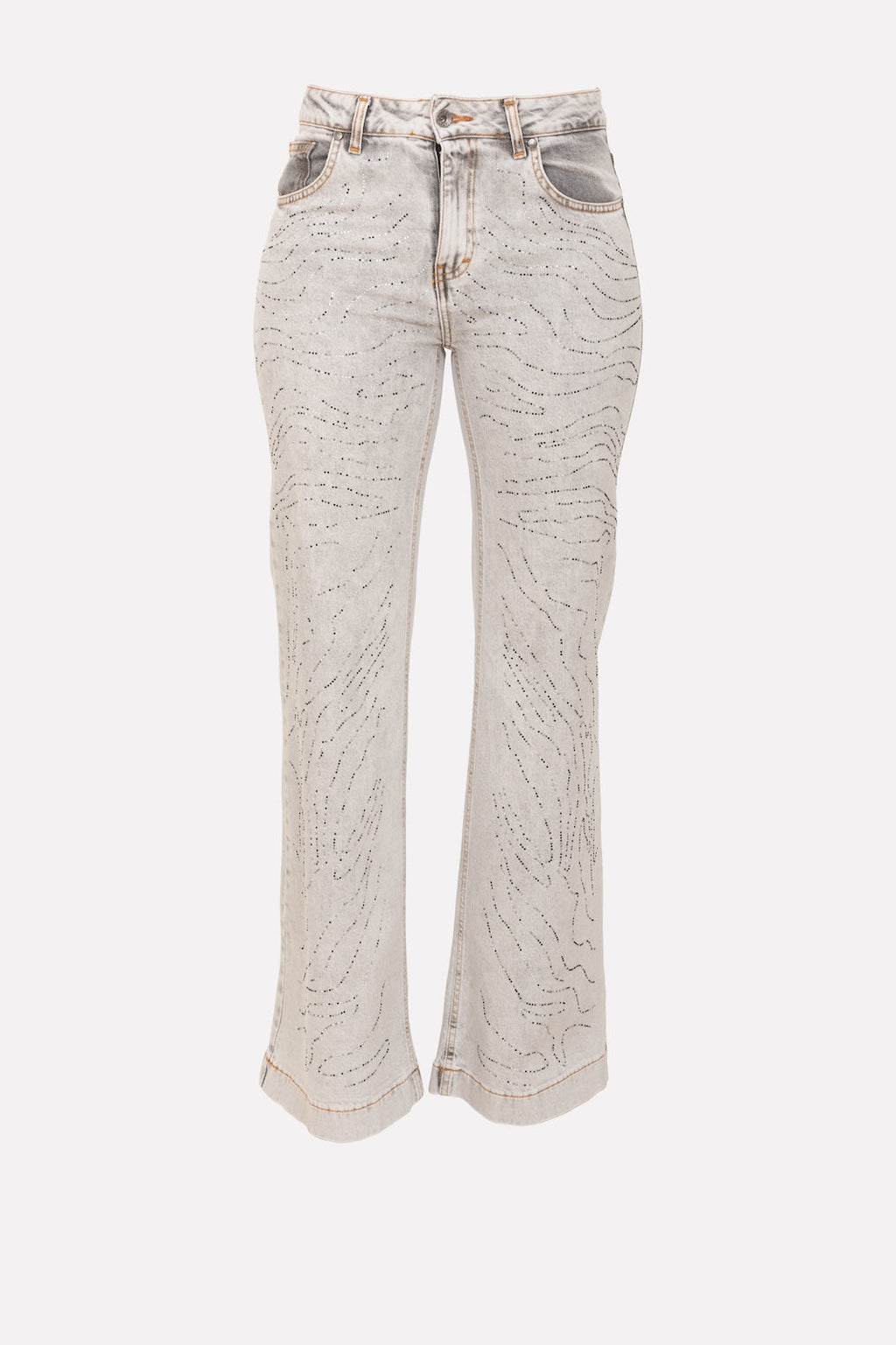 Denim Swarovski applicato: pantaloni alla moda con strass brillanti