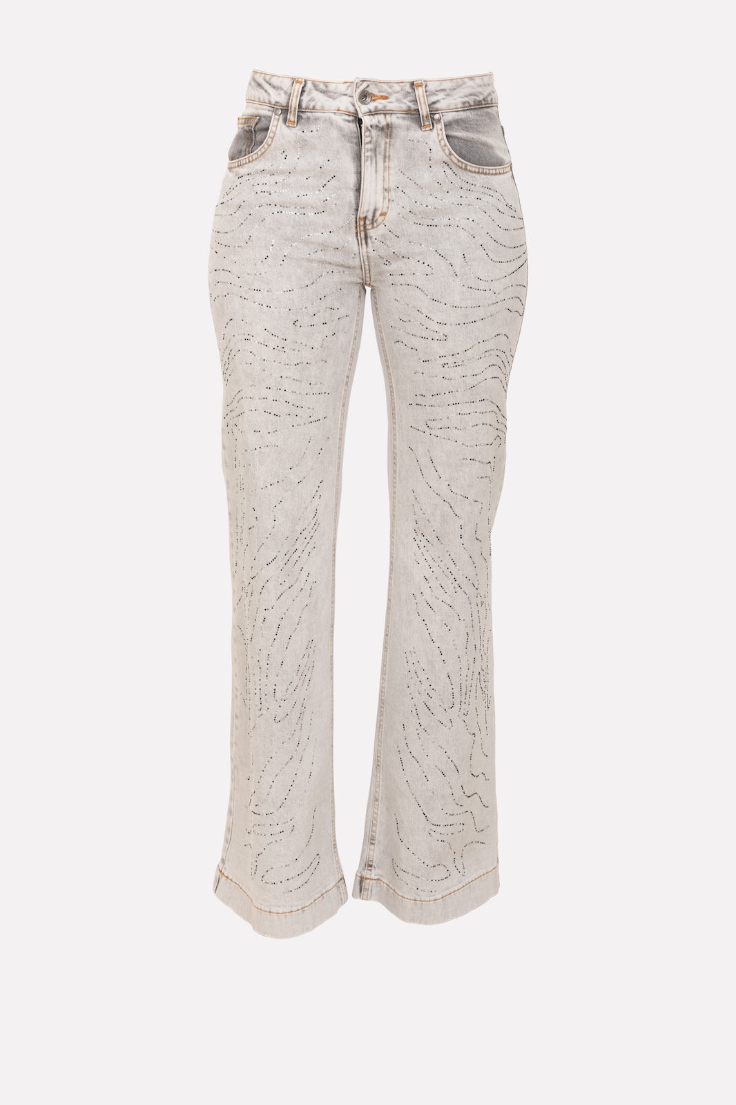 Denim Swarovski applicato: pantaloni alla moda con strass brillanti